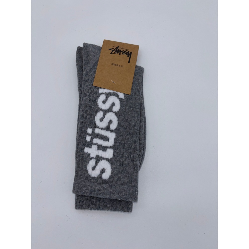 Stussy Stock Crew Socks Heather Grey White Logo Mens Sizes 8-13 138775 New